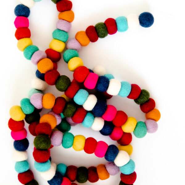 Rainbow Wool Felt Ball Garland - Image 2