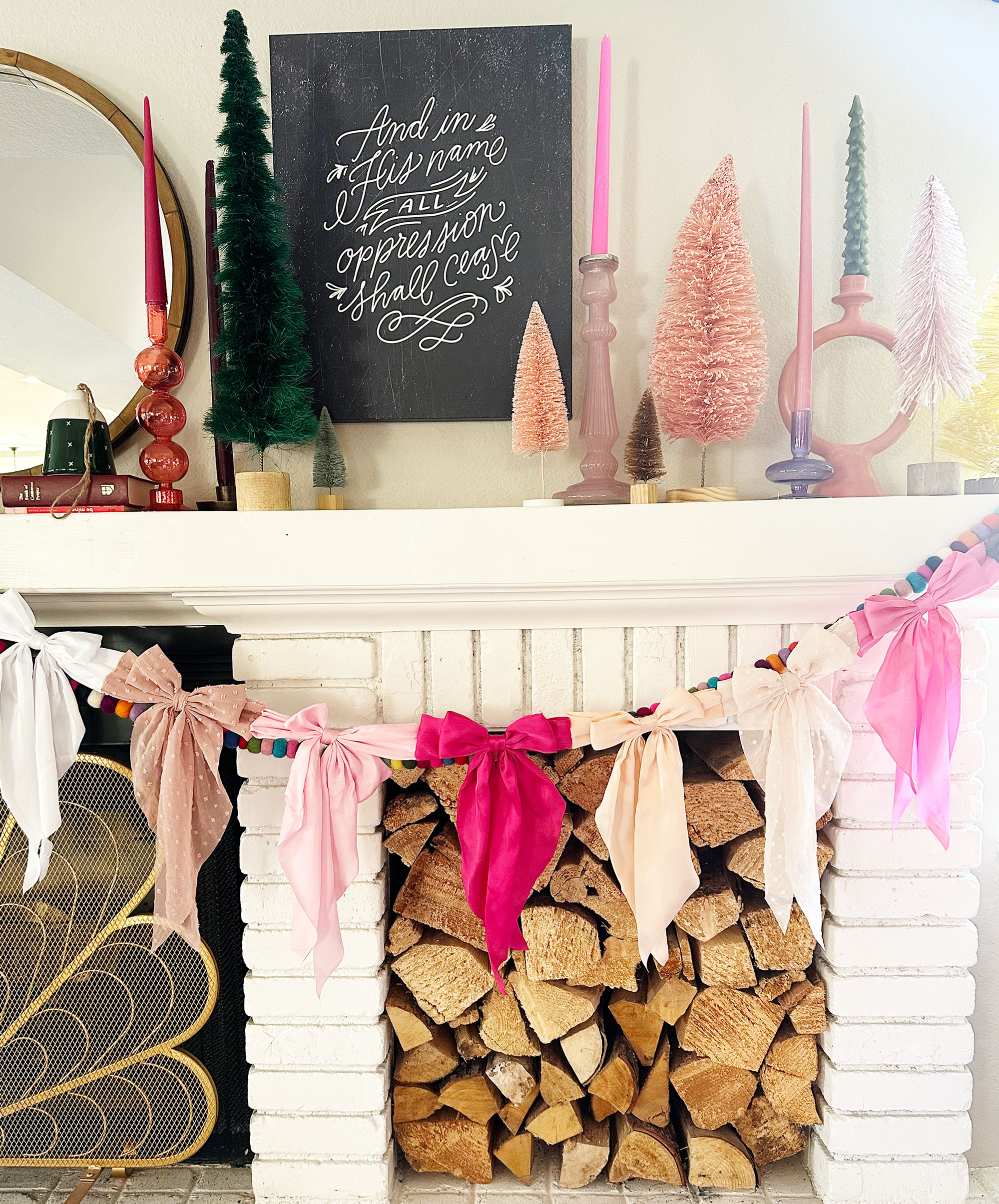 Anthropologie satin ribbon bow garland DIY.