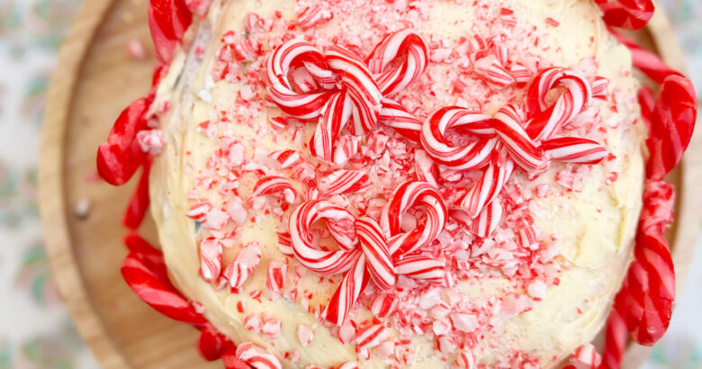 Peppermint candy cane cake for Christmas.