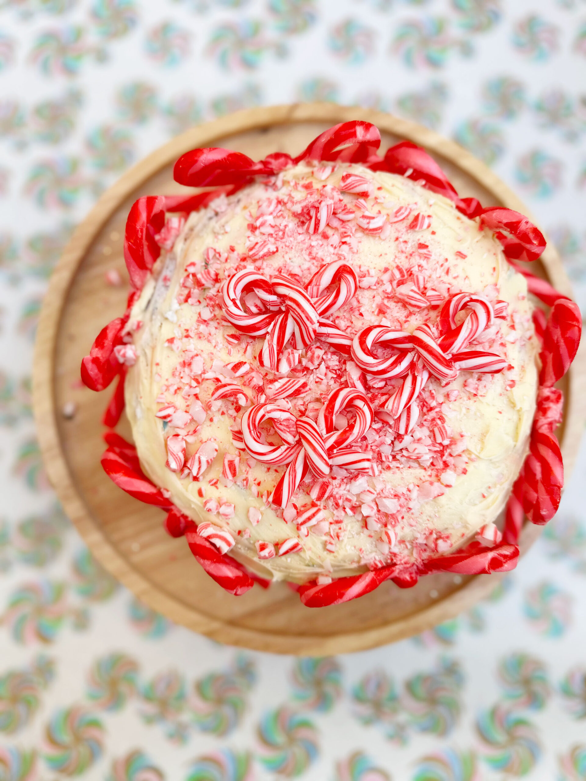 Peppermint candy cane cake for Christmas.