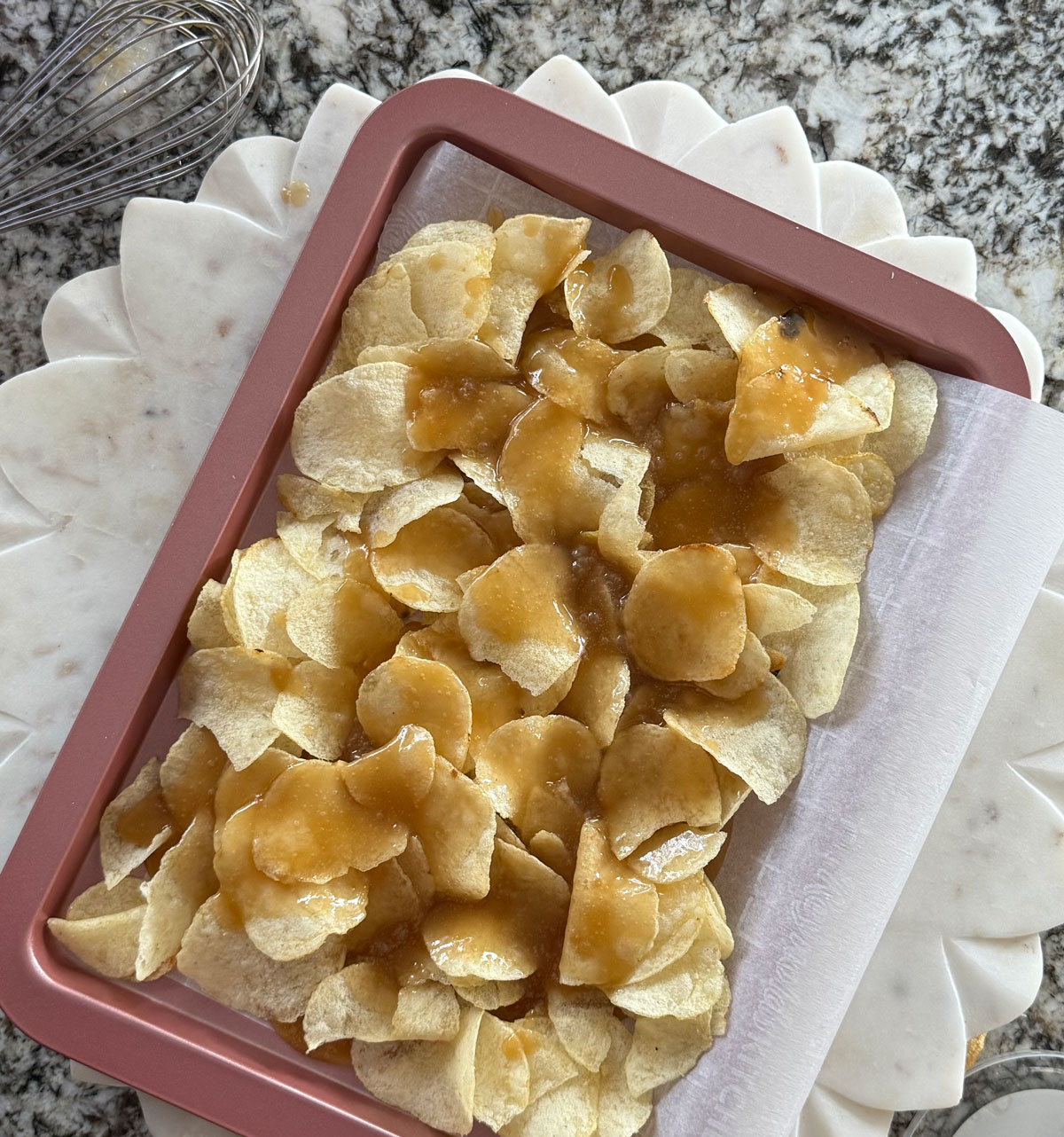 Make the toffee layer for the chips.