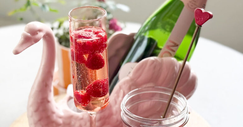 Drunken raspberries in a cocktail for brunch.