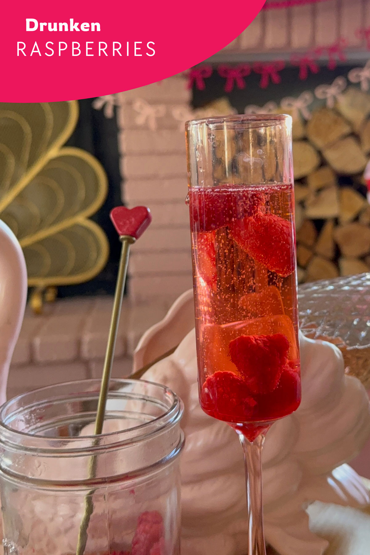 Drunk raspberry mimosa for Valentines, Galentines Brunch idea