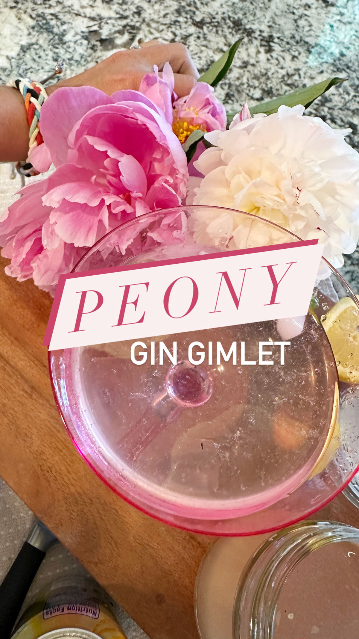 Peony gin gimlet flower cocktail.