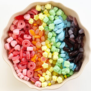 Rainbow candy salad birthday party snack.