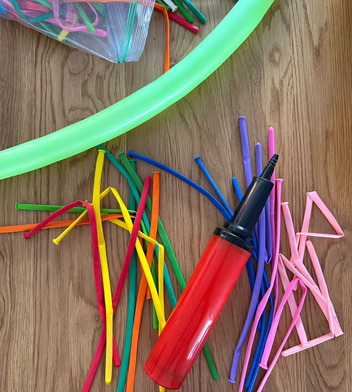 Rainbow balloon ceiling DIY supplies.