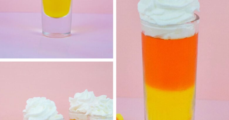 Candy corn jello shots recipe for Halloween night.
