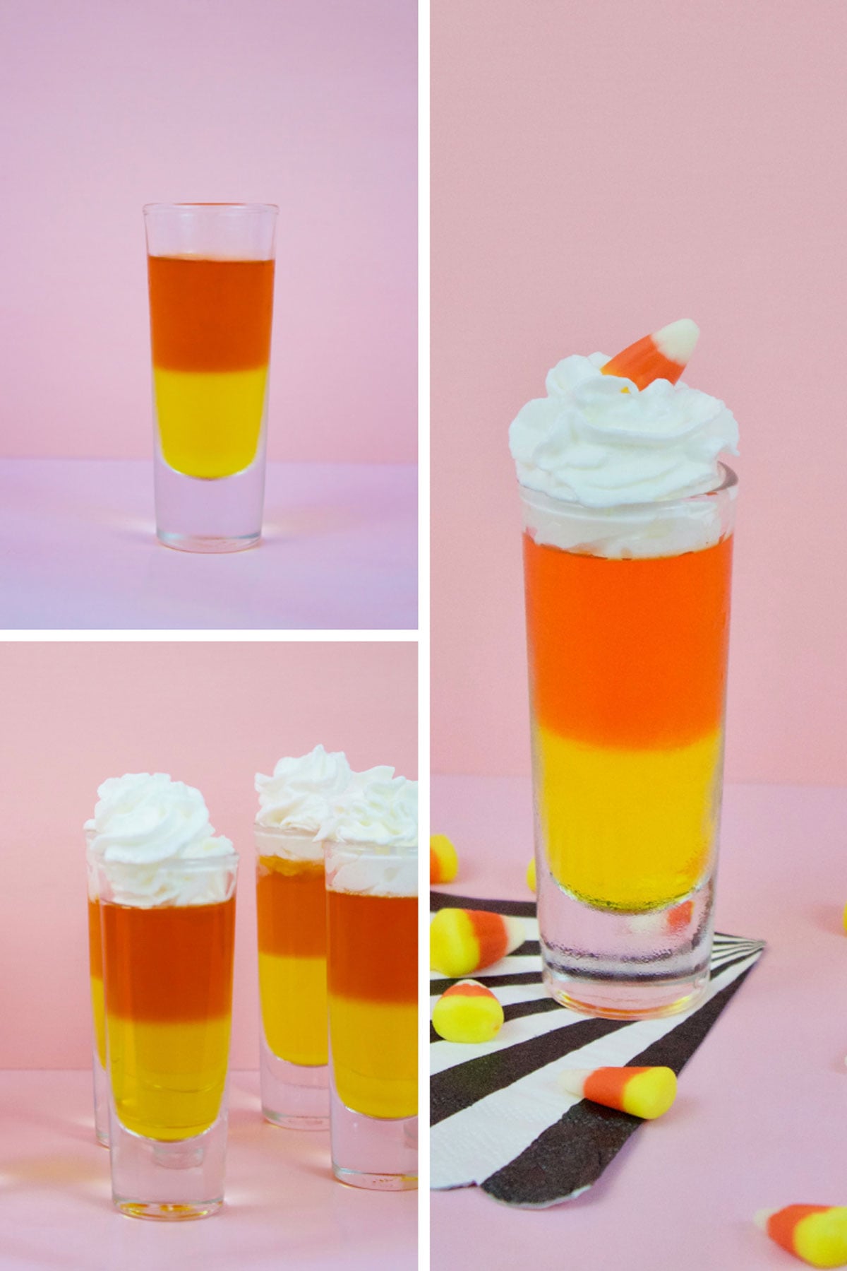 Candy corn jello shots recipe for Halloween night.