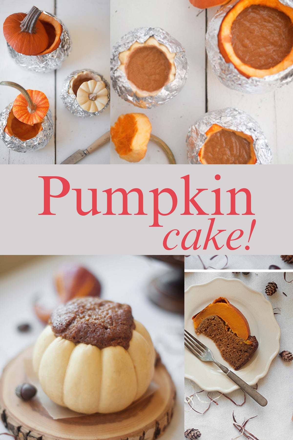 Pumpkin cake instructions for baking a cake in a pumpkin.