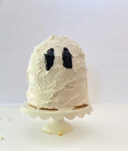 no bake ghost cake with stacked angel food cakes.