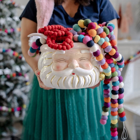 Christmas garland, felt ball garland for christmas decor.