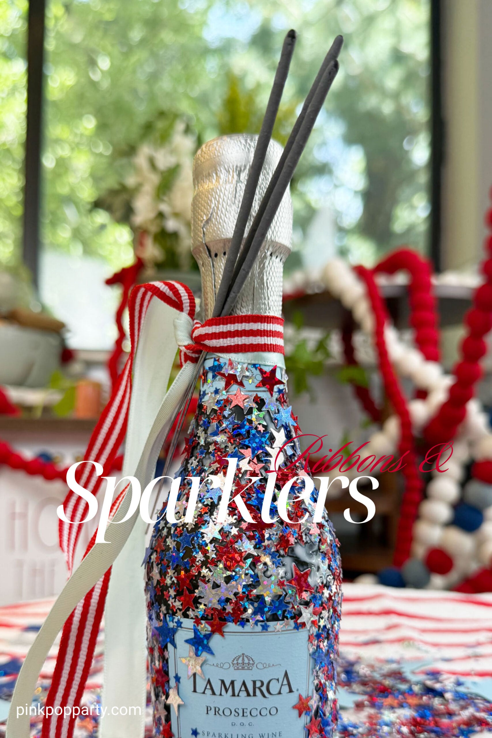 4th of July party drinks star confetti bottles.