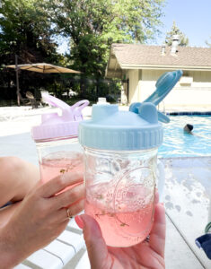 Mason jar summer spritz with Thyme simple syrup.