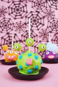 Halloween Sweets, candied apples as monsters.