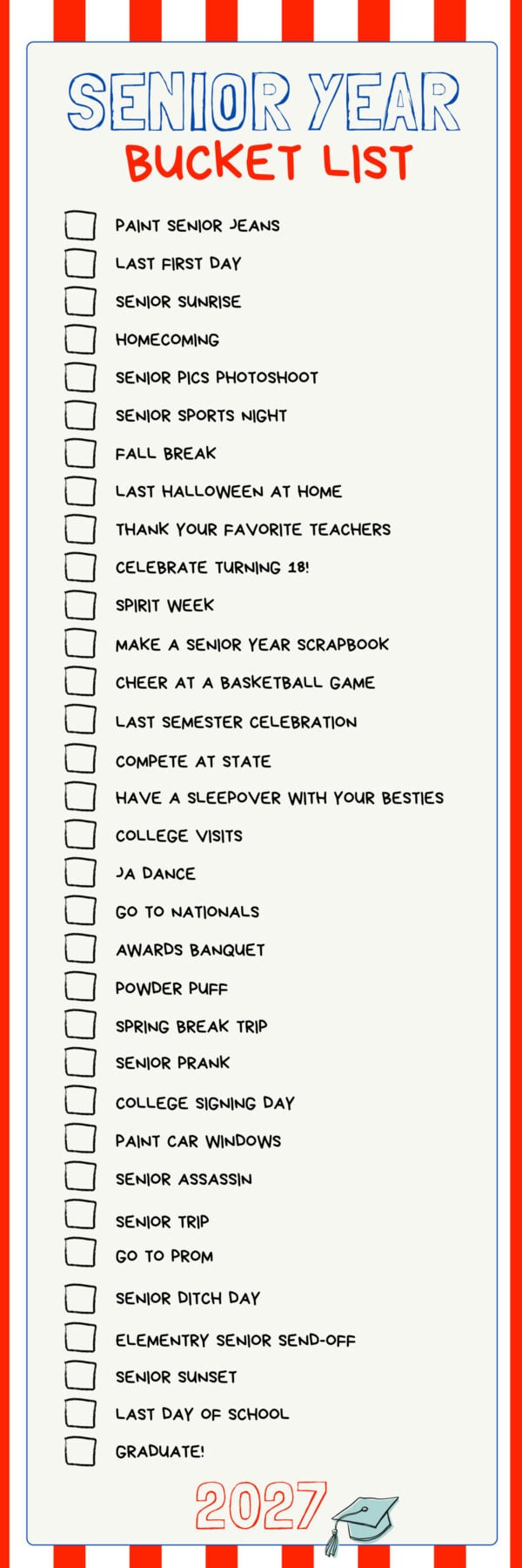 Senior Year Bucket List.